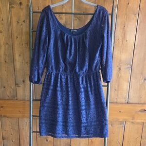 As U Wish Navy Lace Long 3/4 Sleeve Dress